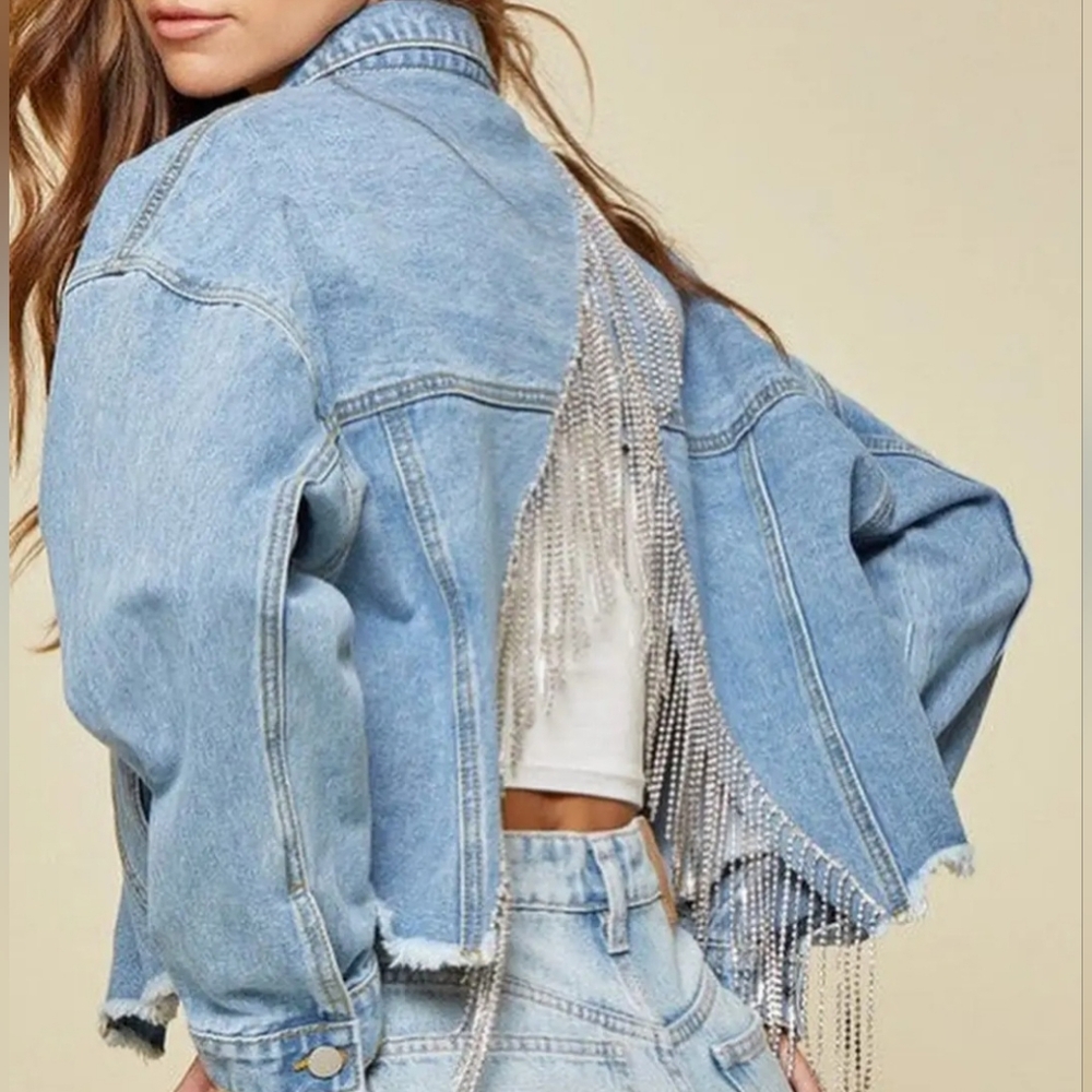 Rhinestone Tassels Jean Jacket